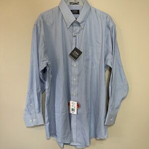 NWT RBM Platinum Pinpoint Shirt 17 32/33 Cotton‎ Wrinkle Stain Resistant Blue